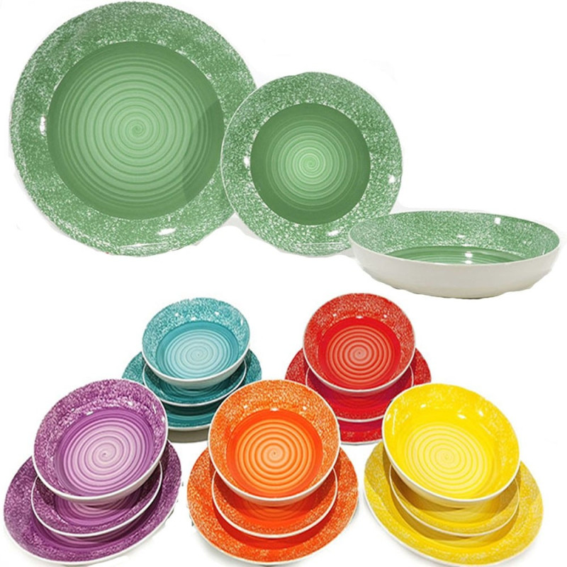 Servizio da tavola di piatti per 6 persone in ceramica colorati moderni  eleganti new multicolori per tavola cucina casa