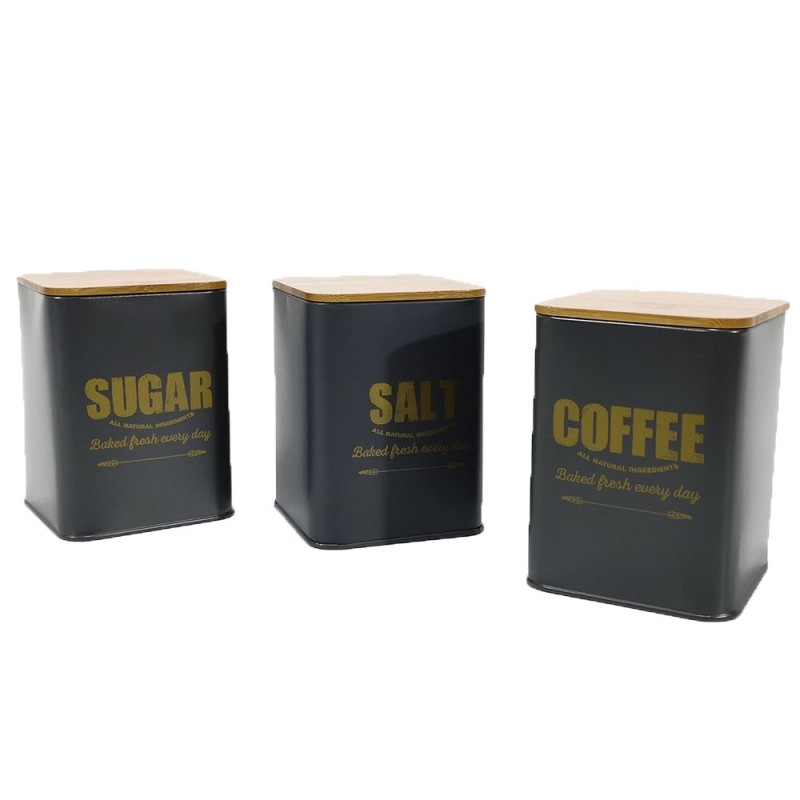 Tris barattoli vintage contenitori porta sale zucchero caffè spezie per  casa cucina in latta moderno