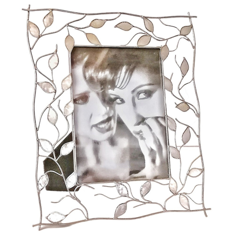 Porta foto da tavolo album cornice argento ritratti 13x18 acciaio foglie  perla moderno vintage bellissimo e particolare
