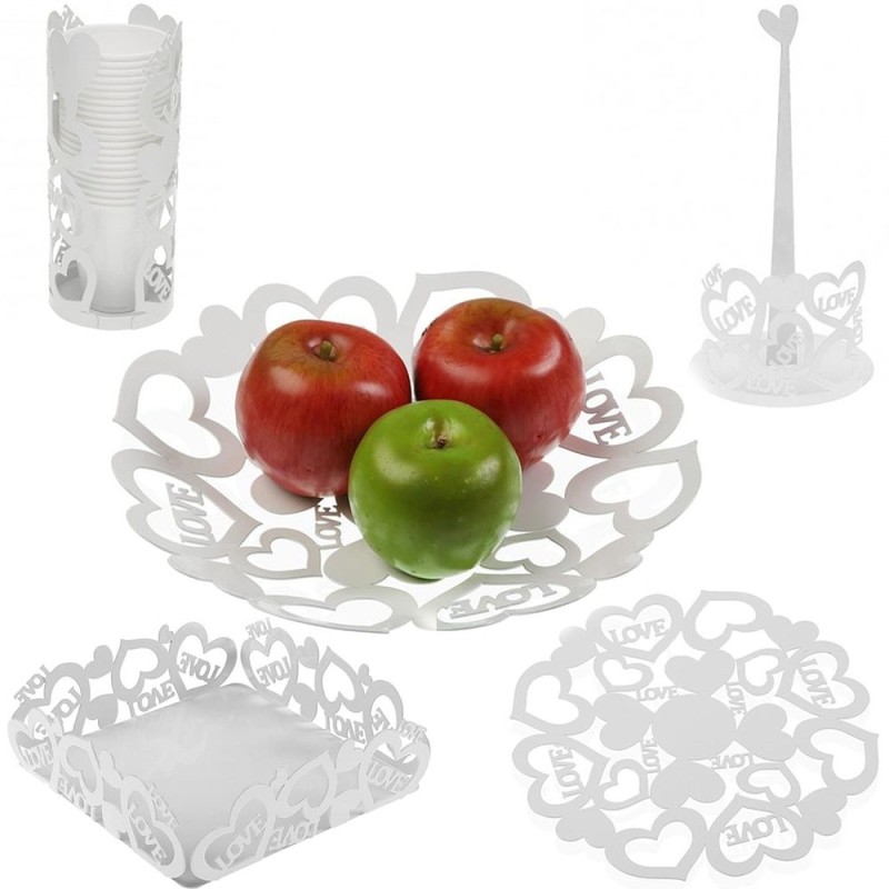 Set 5 accessori cucina bianco Sottopentola porta tovaglioli rotolo  bicchieri centrotavola per frutta sotto pentola in casa bar