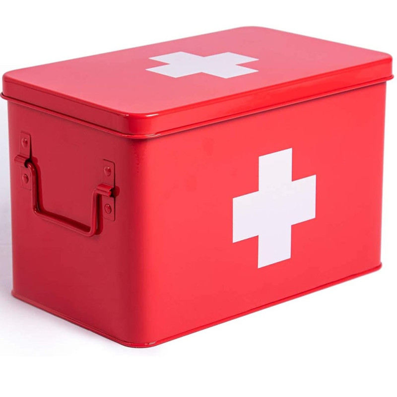 Scatola per medicine in metallo box organizer porta medicinali beauty da  casa rossa con croce bianca