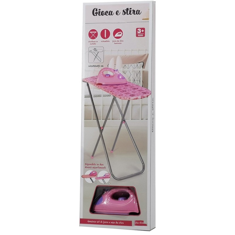 Asse da stiro con ferro stiro rosa gioco giocattolo per bimba bambini casa  h51x60 luminoso a batteria richiudibile