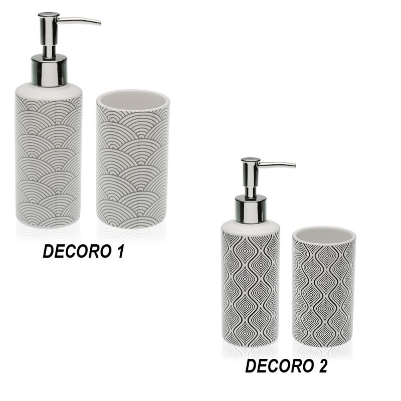 Dosatore dispenser sapone liquido e porta spazzolino set 2 accessori arredo  per bagno in ceramica
