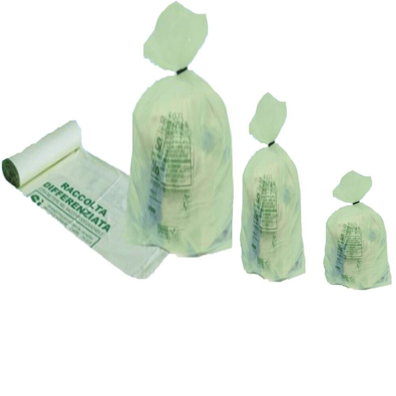 100 Sacchetti per rifiuti biodegradabili sacco buste umido differenziata  pattumiera 70X110cm LT110 o cm50x60 LT30 o cm42x45 LT10