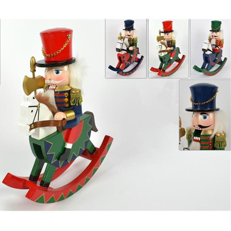Soldato schiaccianoci a cavallo decorazioni di natale idea regalo da  collezione in legno burattino dondolo cm30 rosso verde blu