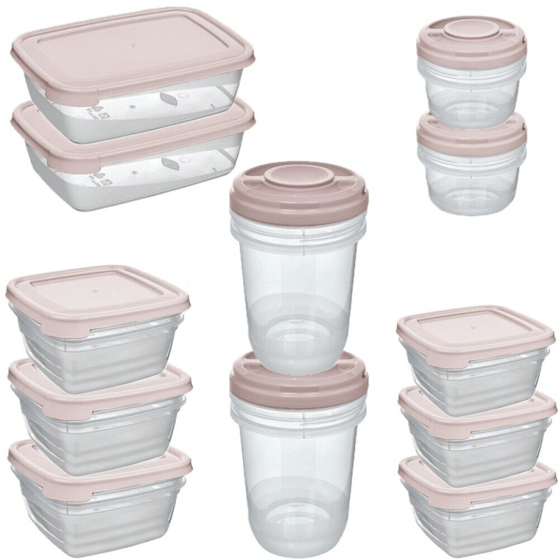 Contenitore per alimenti con coperchio set 12 barattoli frigo impilabile  cucina casa salvafreschezza riutilizzabile in plastica