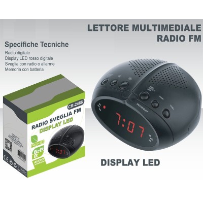 Radio Sveglia fm orologio digitale display luce rossa led allarme da  comodino