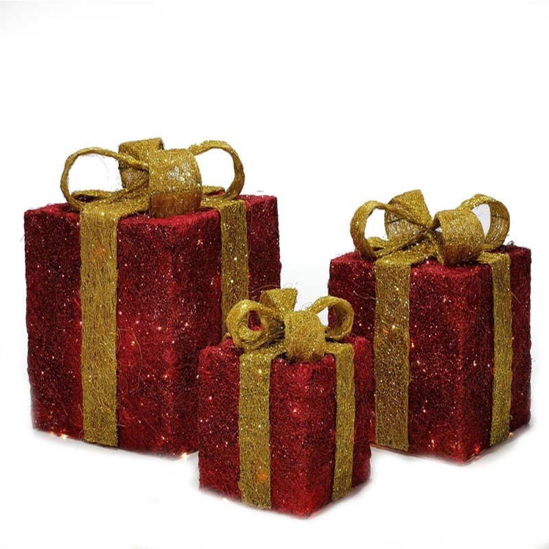 Set 2 Pacchi Regalo di Natale in Velluto Rosso e Fiocco Oro