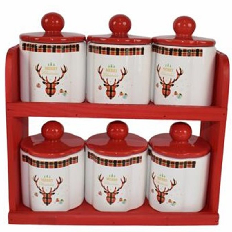 Barattoli cucina renne set 6 decorazioni natalizie idea regalo per natale  supporto legno contenitori sale zucchero caffè